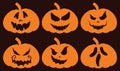 Halloween Pumpkin Set. Smiling cartoon lantern faces. Helloween holiday characters in the shape of pumkin. Flat illustrations