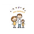 Illustrations of happy cartoon families with children