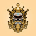 King Crown Skull Dia De Los Muertos Logo Gold Illustrations