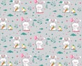 little kids bunny animals all over print vector art Royalty Free Stock Photo