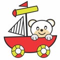 little teddy boat print vector art