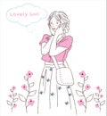 lovely girl in flower dress mininalism illustration line art style Royalty Free Stock Photo