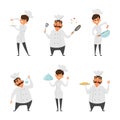 Illustrations of male and female professional chef in action poses