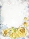 Rose flowers pale yellow on textured watercolor background