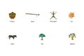 Collection of primitive art illustrations including pot spear stick figure tree and animal isolated on white background Royalty Free Stock Photo