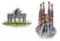 Illustrations of Puerta de AlcalÃÂ¡, and Sagrada Familia