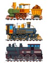 Illustrations of retro trains with wagons