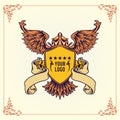 Royal Badge winged crowns shield logo Vector