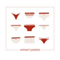 Illustrations set of different types of women`s panties Royalty Free Stock Photo