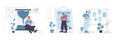 Illustrations set of people multitasking, managing their time efficiently Royalty Free Stock Photo
