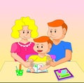 The illustrations show parental care for the children`s education.