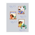 Illustrations showing families and neighbors are at home. Hand-drawn drawing. Enjoy being at home, home comfort. Leader