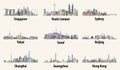 Illustrations of Singapore, Kuala Lumpur, Sydney, Tokyo, Seoul, Beijing, Shanghai, Guangzhou and Hong Kong skylines