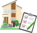 Illustrations of single-family homes and checklists Royalty Free Stock Photo