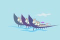 Teams rowing traditional snake boats. Concept for boat racing in the backwaters of Kerala