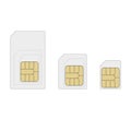 Illustrations of three different sizes of SIM cards