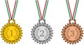 Medals set with tricolor ribbon on white background