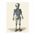 Dark Humor Graphic Print: Vintage Illustration Of Skeleton In English School Style