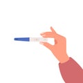 Illustrations of a woman\'s hand holding a positive pregnancy test. Concept of medicine, gynaecology, planning to conceive