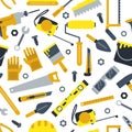 Illustrations for work shop. Different construction tools. Repair set. Vector seamless pattern in flat style Royalty Free Stock Photo