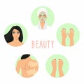 Illustrations of young beautiful woman, cosmetic mask on her face Royalty Free Stock Photo