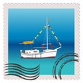 Illustratiuon of a postage stamp with sailing ship