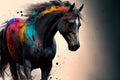 Illustrative abstract design of a horse. Multicolored painting. Generative AI.