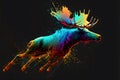 Illustrative abstract design of a moose. Multicolored painting. Generative AI.