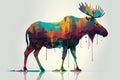 Illustrative abstract design of a moose. Multicolored painting. Generative AI