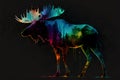 Illustrative abstract design of a moose. Multicolored painting.