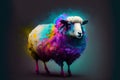 Illustrative abstract design of a sheep. Multicolored painting.