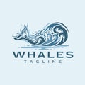 Illustrative abstract whale wave logo design. Luxury wild life whale logo brand.