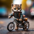 Illustrative cat on bike. Funny animal riding on cycle. Generative AI Royalty Free Stock Photo