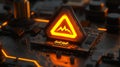 An illustrative caution warning sign symbol signifies digital technology system errors and website maintenance Royalty Free Stock Photo
