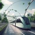 Illustration of a green city of the future with public transportation and zero waste system