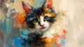 Illustrative design of a small cat. Artwork in oil painting style.