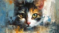 Illustrative design of a small cat. Artwork in oil painting style.