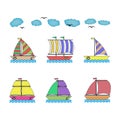 Illustrative design of various boat shapes and clouds Royalty Free Stock Photo