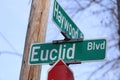 Stop sign at Euclid and Blvd and Haywood Rd in Asheville, North Carolina