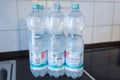 Illustrative editorial of sixpack of 1.5 liter nonrefillable PET deposit bottles