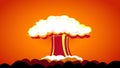 Illustrative image of an atomic bomb explosion, on the red background