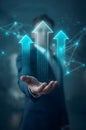 Hyper-realistic image of a businessman with growth symbols and digital elements Royalty Free Stock Photo