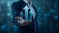 Hyper-realistic image of a businessman with growth symbols and digital elements Royalty Free Stock Photo