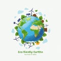 Illustrative image of Earth surrounded by eco-friendly elements. Features include wind Royalty Free Stock Photo