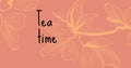 Illustrative image of flowers and tea time text against peach background, copy space Royalty Free Stock Photo