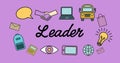 Illustrative image of leader text with back to school doodles on purple background, copy space Royalty Free Stock Photo