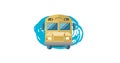 Illustrative image of school bus with blue scribbles against white background, copy space Royalty Free Stock Photo