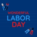 Illustrative image of wonderful labor day text with various hand tools against blue background