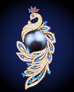 jewelry brooch peacock made of gold with precious stones Royalty Free Stock Photo