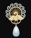 jewelry brooch peacock made of gold with precious stones Royalty Free Stock Photo